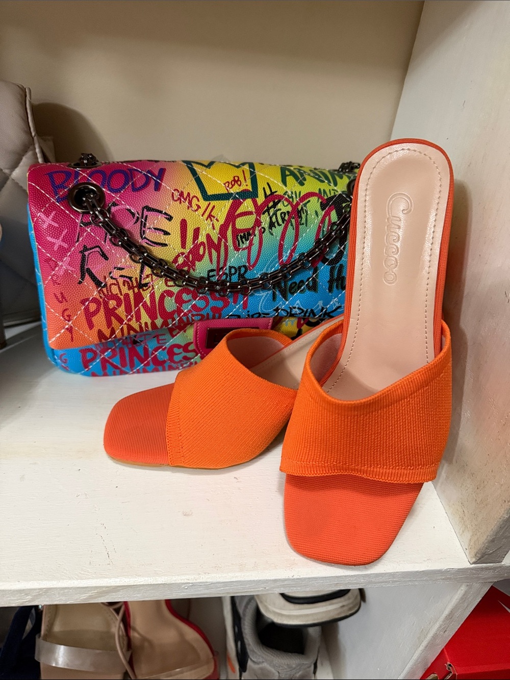 BAMBOO Bright Orange Open-Toe Mule Sandals